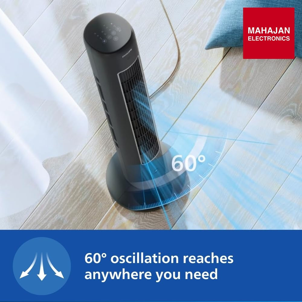 Philips CX 5535/11 Bladeless Tower Fan | Remote & Touch Control | Quiet Operation | 60° Oscillation (Black) – Mahajan Electronics Online.