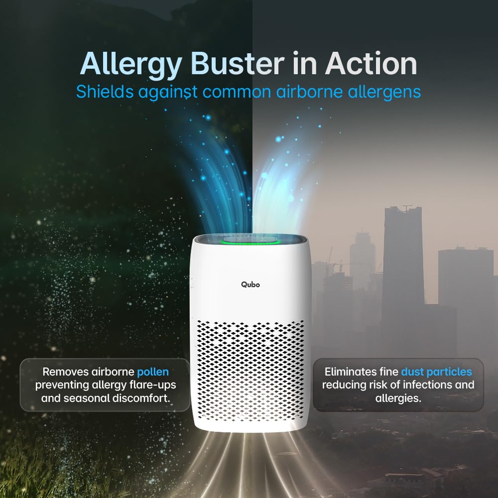 Qubo Smart Air Purifier Q200 for Home by Hero Group | 200 Sqft | 99.99% Allergen Removal | HEPA H13 | 9000 Hrs Filter Life | App & Voice Control | Energy Saving | Ultra-Quiet BLDC Motor (White) Mahajan Electronics Online