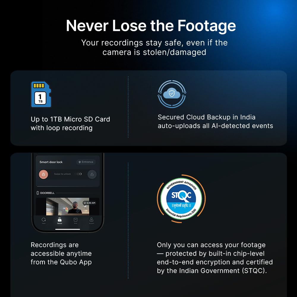 Qubo Smart Wi-Fi Video Doorbell Pro 2K from Hero Group | Instant Phone Visitor Video Call | Intruder Alarm | 3MP 1296P Resolution | 2-Way Talk | NightPulse Vision OC-HCD04BL1 Mahajan Electronics Online