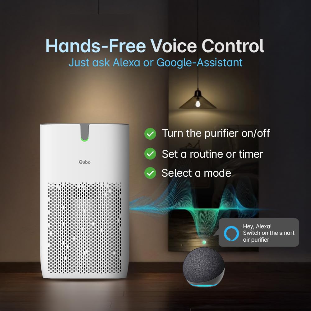 Qubo Smart Air Purifier Q400 for Home by Hero Group | 400 Sqft | 99.99% Allergen Removal | HEPA H13 | 9000 Hrs Filter Life | App & Voice Control | Energy Saving | Ultra-Quiet BLDC Motor (White) Mahajan Electronics Online