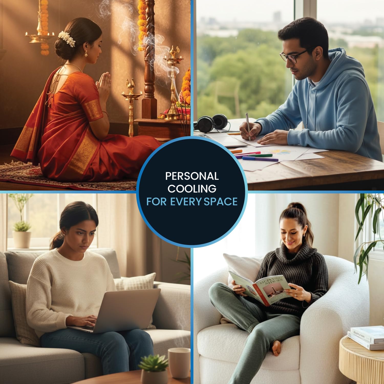 Symphony Duet-i Personal Kitchen Cooling Fan For Home and Office Tabletop with Honeycomb Pad | Kitchen Fans for Home Cooking | Mini Portable Fan | Low Power Consumption (6L, Grey) Mahajan Electronics Online