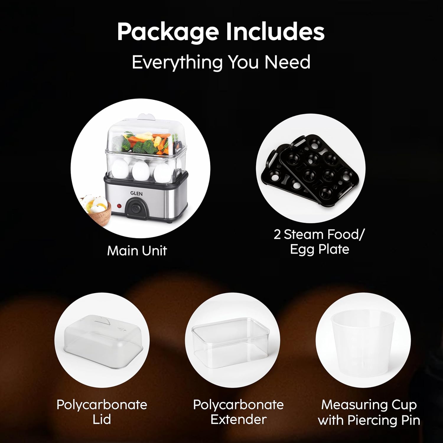 Glen SA3035 MC PLUS 3 in 1 Electric Multi Cooker Steam Egg Boiler with Extra Layer Rack - Steam, Cook & Boil, 350W, 45 Minutes Timer, Boils up to 14 Eggs at a time, boil dry protection with lid (Copy) Mahajan Electronics Online