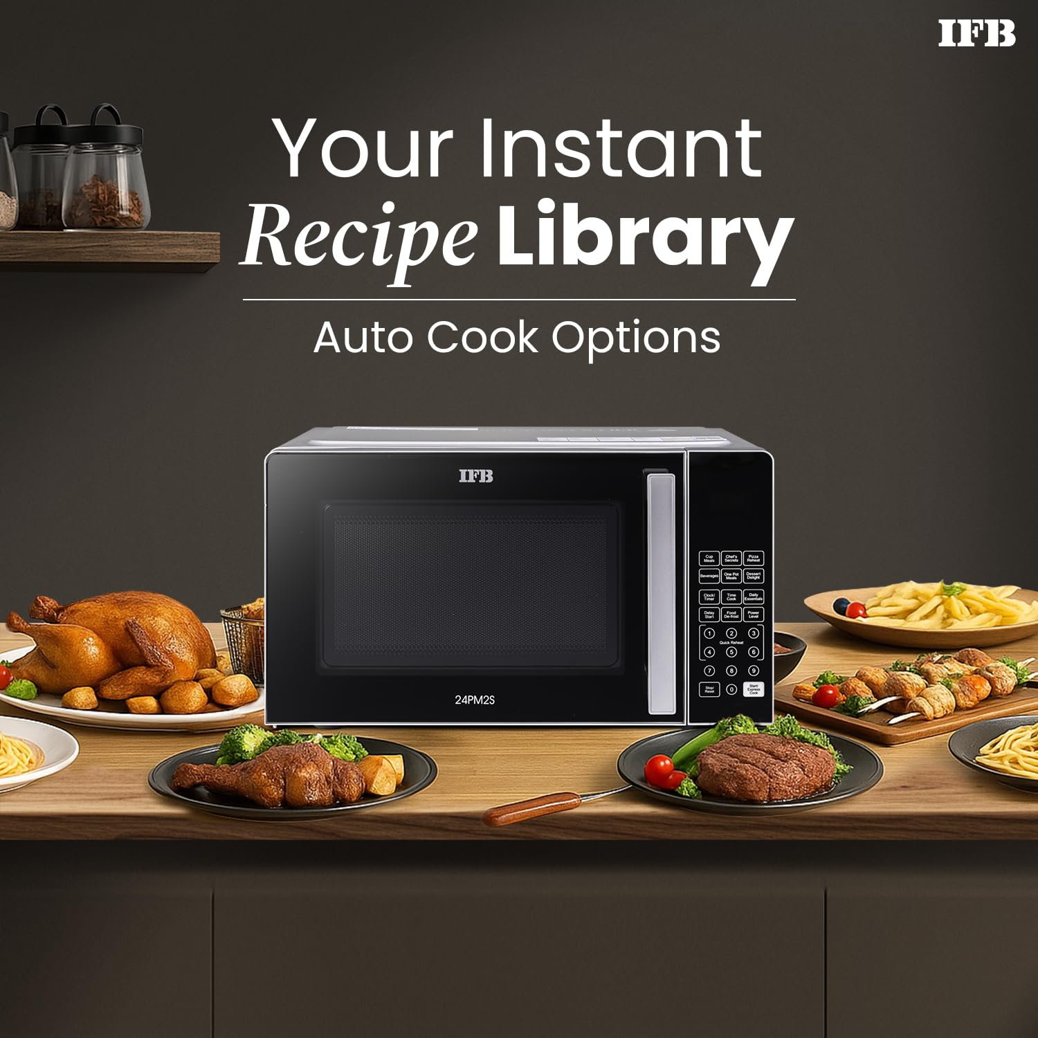 IFB 24L Solo Microwave Oven with 69 Auto Cook Menus (24PM2S, Silver, Mug Recipes, Steam Clean, Auto Reheat, Preset Timer, Power Save, Child Safety Lock, 10 Power Levels)