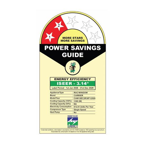 Carrier ESTRELLA Gx (CAW12EC2R36F1)  1 Ton 2 Star Window AC | Copper Condenser | R32 Refrigerant | Mahajan Electronics Delhi NCR