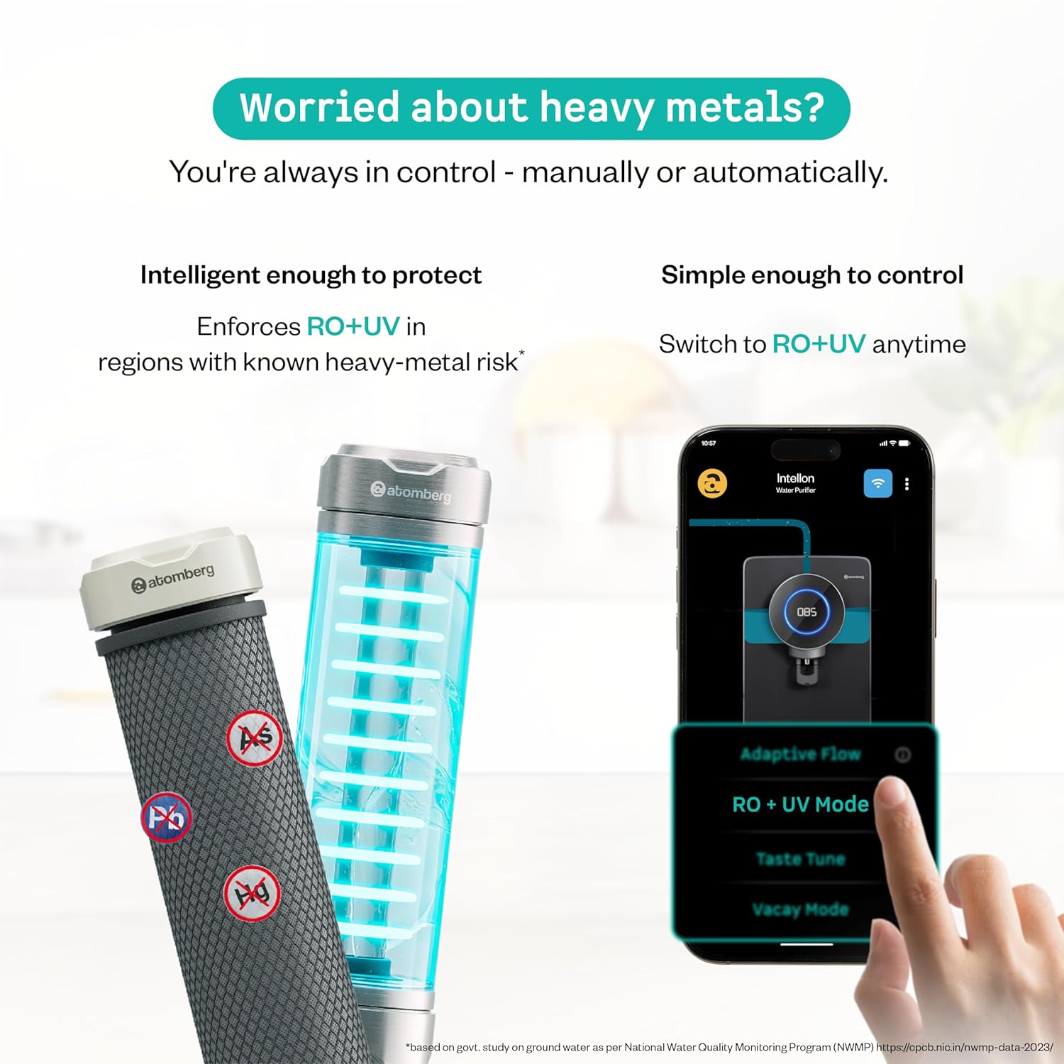 Atomberg Intellon RO Water Purifier 8L | RO+UF+UV+Alkaliser | Smart IoT | 2Yr No Cost Filter | Adaptive TDS