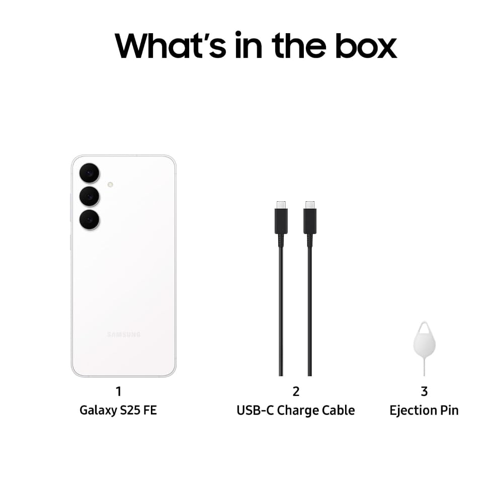 Samsung Galaxy S25 FE 5G Smartphone with Galaxy AI (White, 8GB RAM, 512GB Storage), 12MP Front Camera, ProVisual Engine, Mahajan Electronics Online