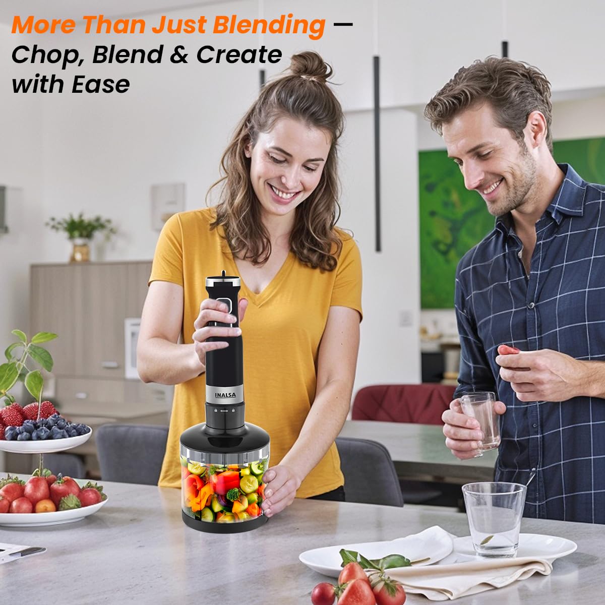 INALSA Robot INOX 1350 Blend Hand Blender Mixer|1350W Copper Motor|Chopper,Coffee Beater/Frother,Whisker&Jar Attachment|Low Noise|20 Speed Control&Turbo Mode|BPA Free|Anti-Splash|2-Yr Warranty, N Froth INALSA