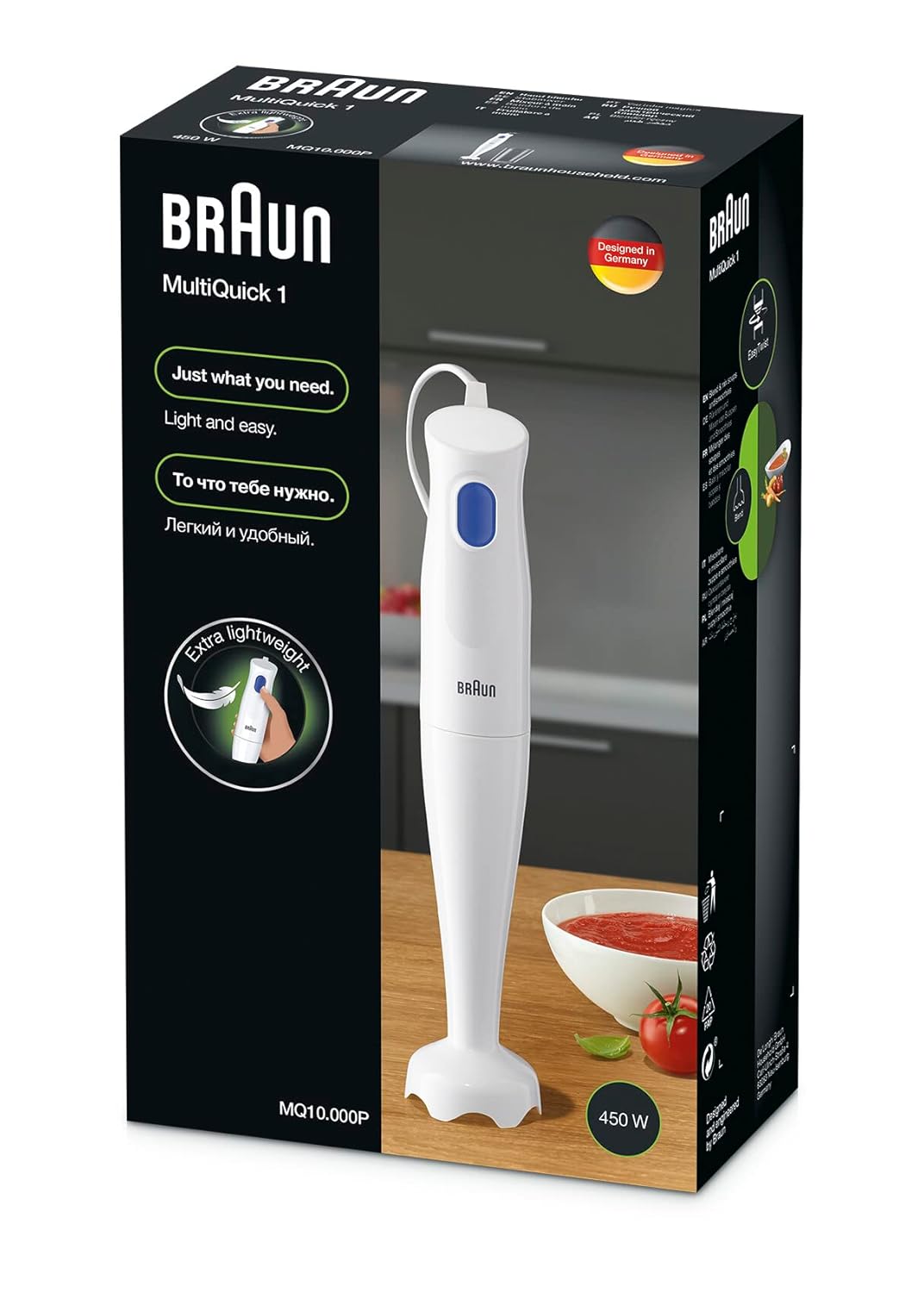 Braun MQ10.000PWH MultiQuick 1 Hand Blender 450W with EasyTwist Technology, Lightweight, Stainless Steel, BPA-Free for Baby Food, Chutney, Puree, Lassi, Smoothie, Soup, Shake (MultiQuick 1 White) Mahajan Electronics Online