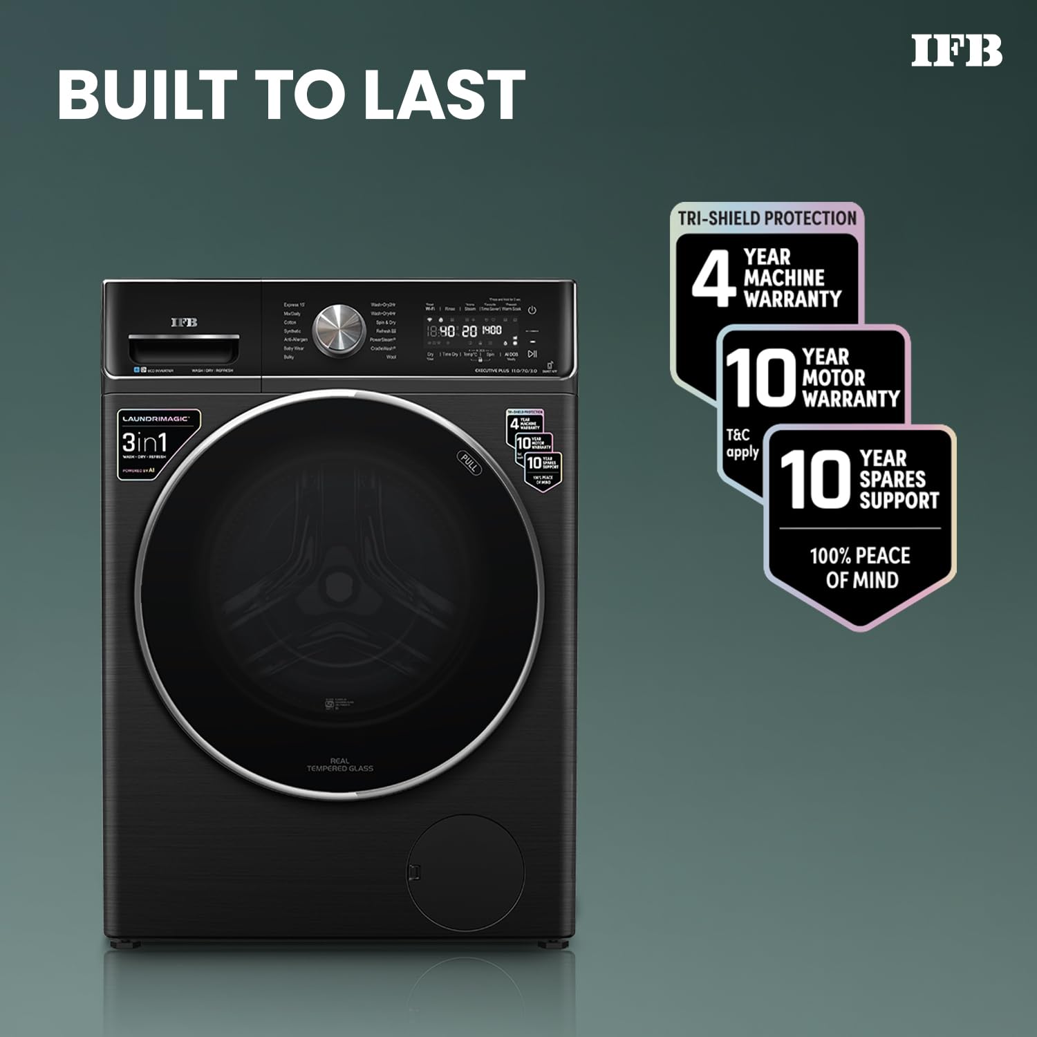 IFB WDR Executive Plus ZBG 11/7/3 kg Fully Automatic Washer Dryer Refresher with Steam Refresh, AI DOS, 100% Dry Clothes, 9 Swirl Wash Mimic Handwashing, WiFi & Eco Inverter Motor ( Black) Mahajan Electronics Online