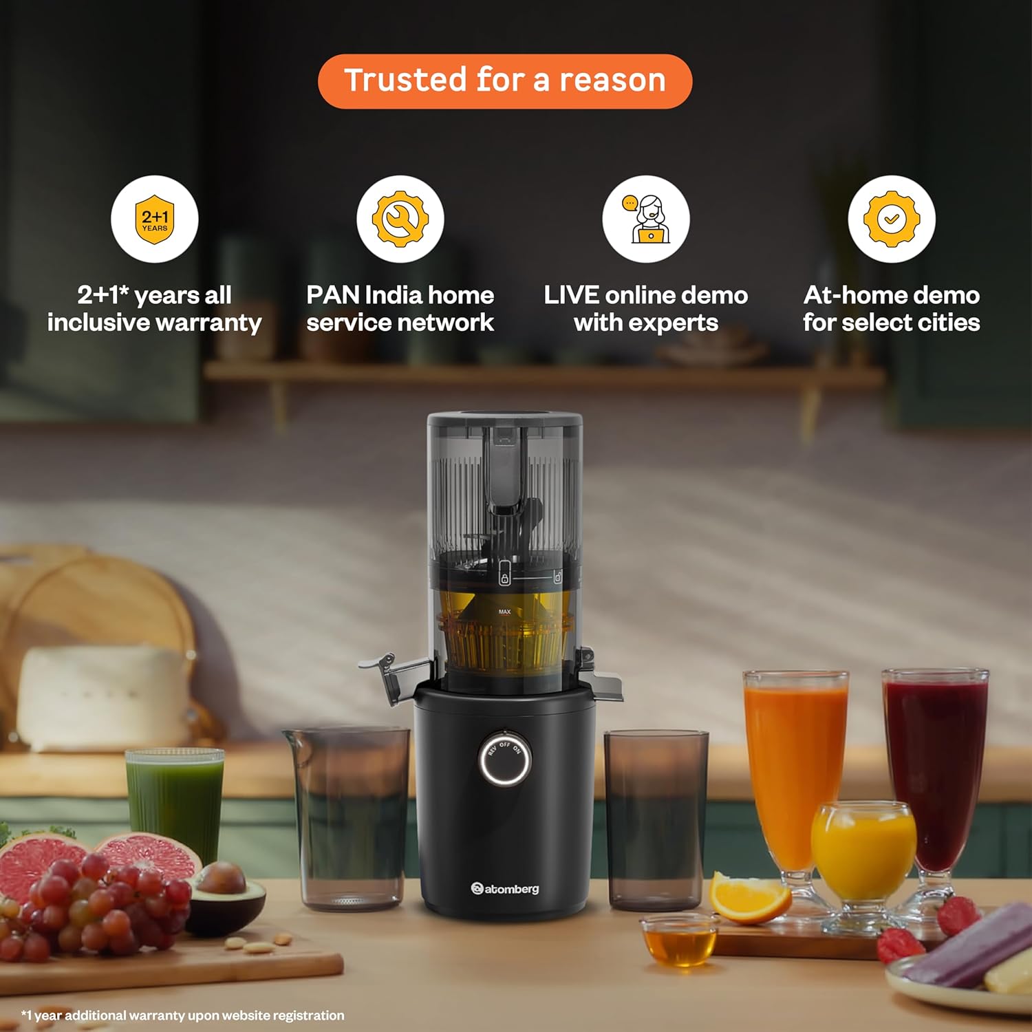 Atomberg Althea Cold Press Juicer | Easy Assembly & Cleaning | Intelligent Auto Reverse