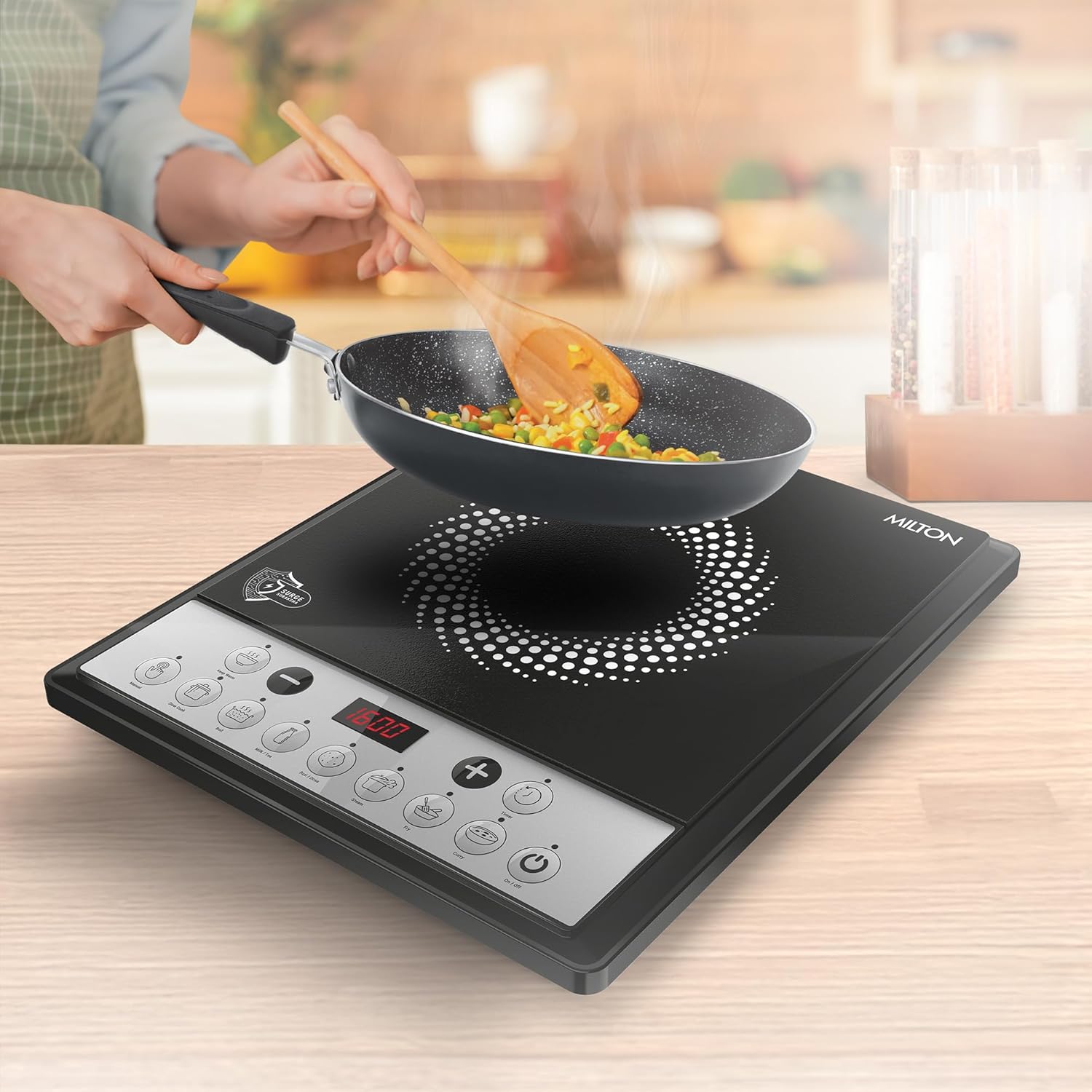 Milton Euroline Elio 16.0 Portable Induction Cooktop (1600W) | LED Display | 5KV Surge Protection | Timer &amp; Preset Menu | Child Lock | Model HICPB16.0