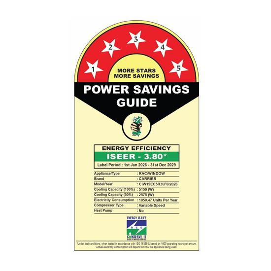 Carrier 19K ESTRELLA GXI (CIW19EC5R36F0) 1.5Ton 5 Star Window Inverter AC (Copper, Dust Filter & Turbo Mode, White) Mahajan Electronics Online