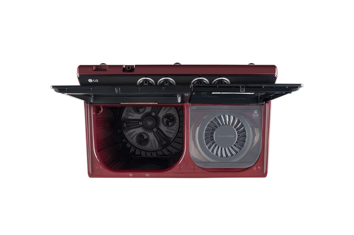 LG PX100B3SD2Z 10 KG Semi-Automatic Washing Machine, Roller Jet Pulsator+, Wind Jet Dry+ Technology, Dual Spin Shower, Burgundy, 5 Star LG
