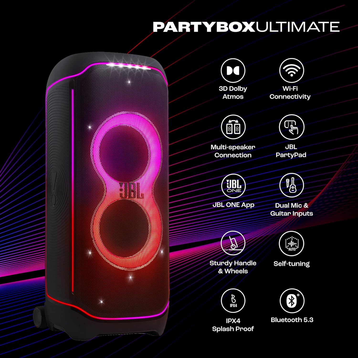 JBL Partybox Ultimate, Dynamic Lightshow, Party pad, WI-Fi & Bluetooth Connectivity Mahajan Electronics Online