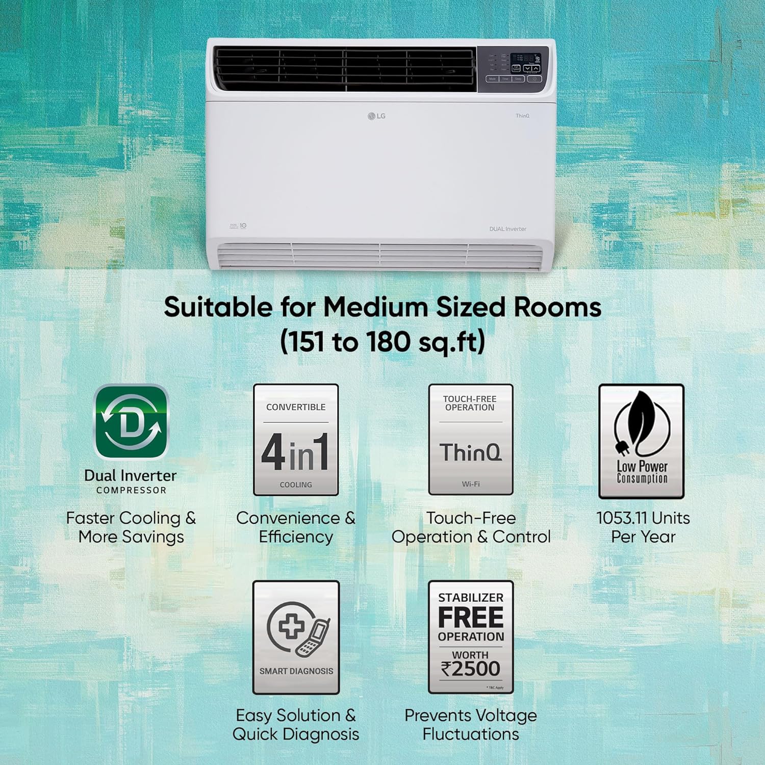 LG UW-Q18WWZA1.5 Ton 5 Star Wi-Fi DUAL Inverter Window AC (Copper, Convertible 4-in-1 cooling, 4 Way Air Swing, HD Filter, 2025 White) Mahajan Electronics Online