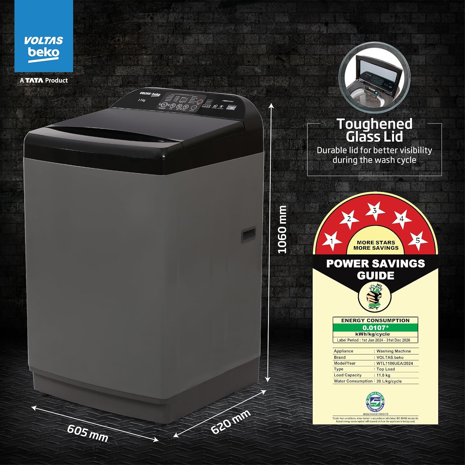 Voltas Beko, A Tata Product WTL1106UEA/OBS1060 11 Kg 5 Star Fully-Automatic Top Loading Washing Machine Mahajan Electronics Online