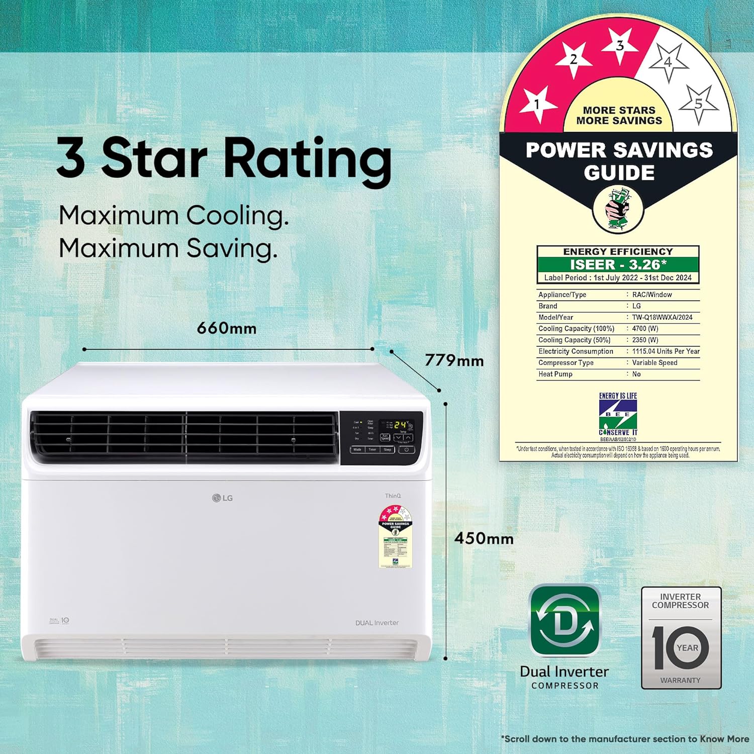 LG TW-Q18WWXA 1.5 Ton 3 Star Wi-Fi DUAL Inverter Window AC (Copper, Convertible 4-in-1 cooling, 4 Way Air Swing, HD Filter, 2024 Model, White) Mahajan Electronics Online