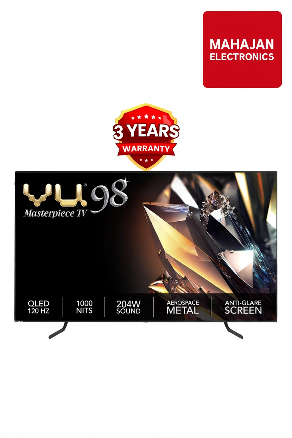 Vu 98QV 98-Inch Masterpiece 4K Ultra HD Smart QLED TV – Dolby Vision IQ, 204W Sound, Google TV OS, 3-Year Warranty – Mahajan Electronics