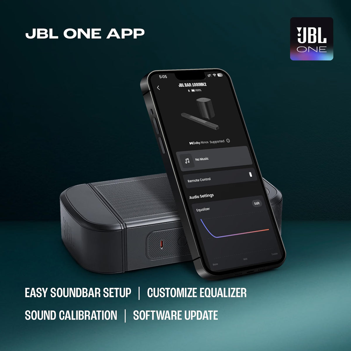 JBL  Bar 1000 MK2, 11.1 (7.1.4) Channel Truly Wireless Soundbar with True Dolby Atmos®, DTS:X, & MultiBeam™ Surround Sound, 10” Down-Firing Wireless Subwoofer, HDMI eARC, WiFi, One App, 960W Jbl