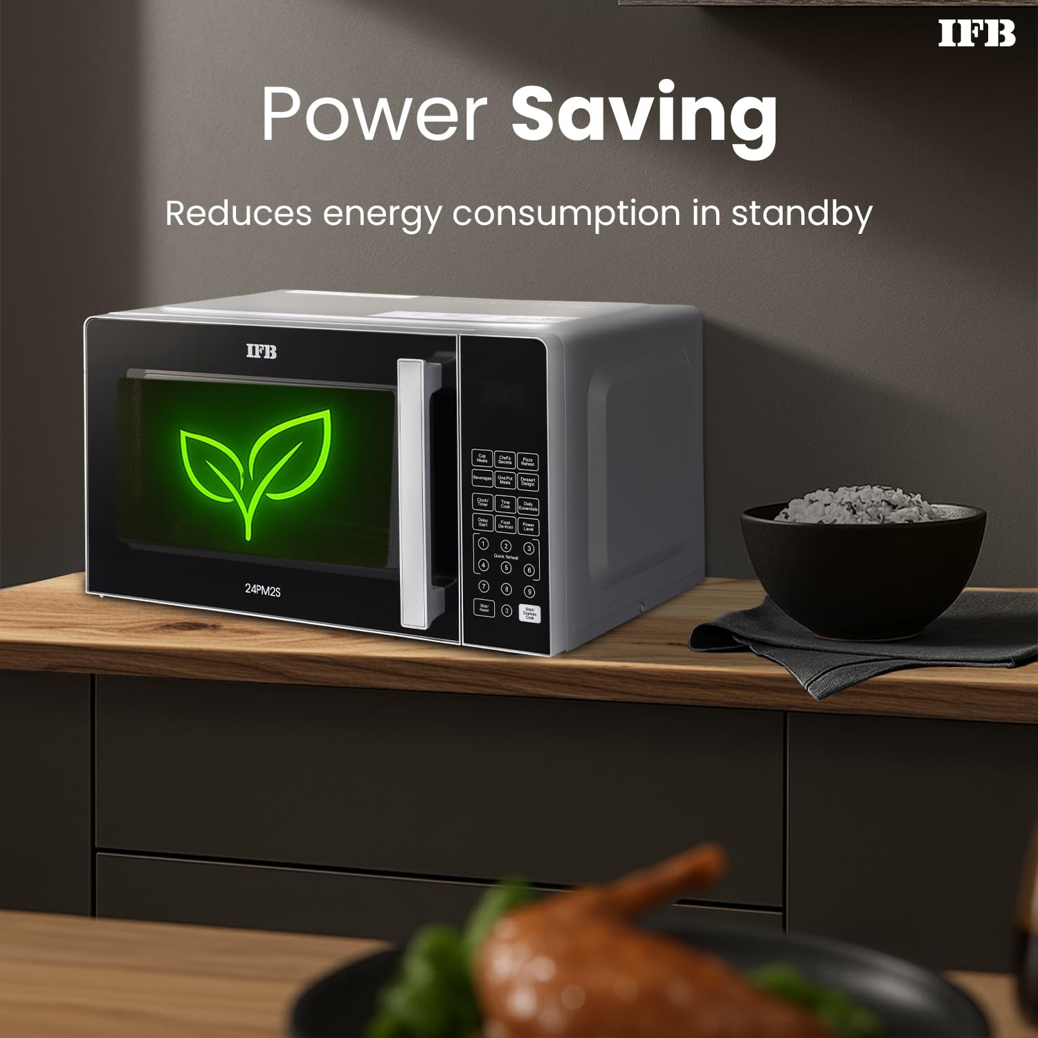 IFB 24L Solo Microwave Oven with 69 Auto Cook Menus (24PM2S, Silver, Mug Recipes, Steam Clean, Auto Reheat, Preset Timer, Power Save, Child Safety Lock, 10 Power Levels)