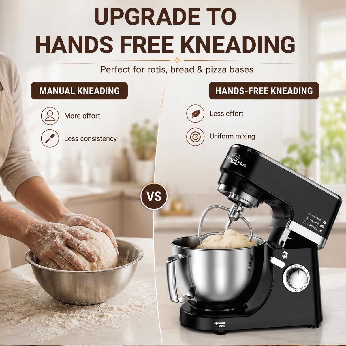 INALSA Stand Mixer 1200W|Pure Copper Motor|5.3L SS Bowl With Splash Guard|Metal Gears for Extra – Mahajan Electronics Online.