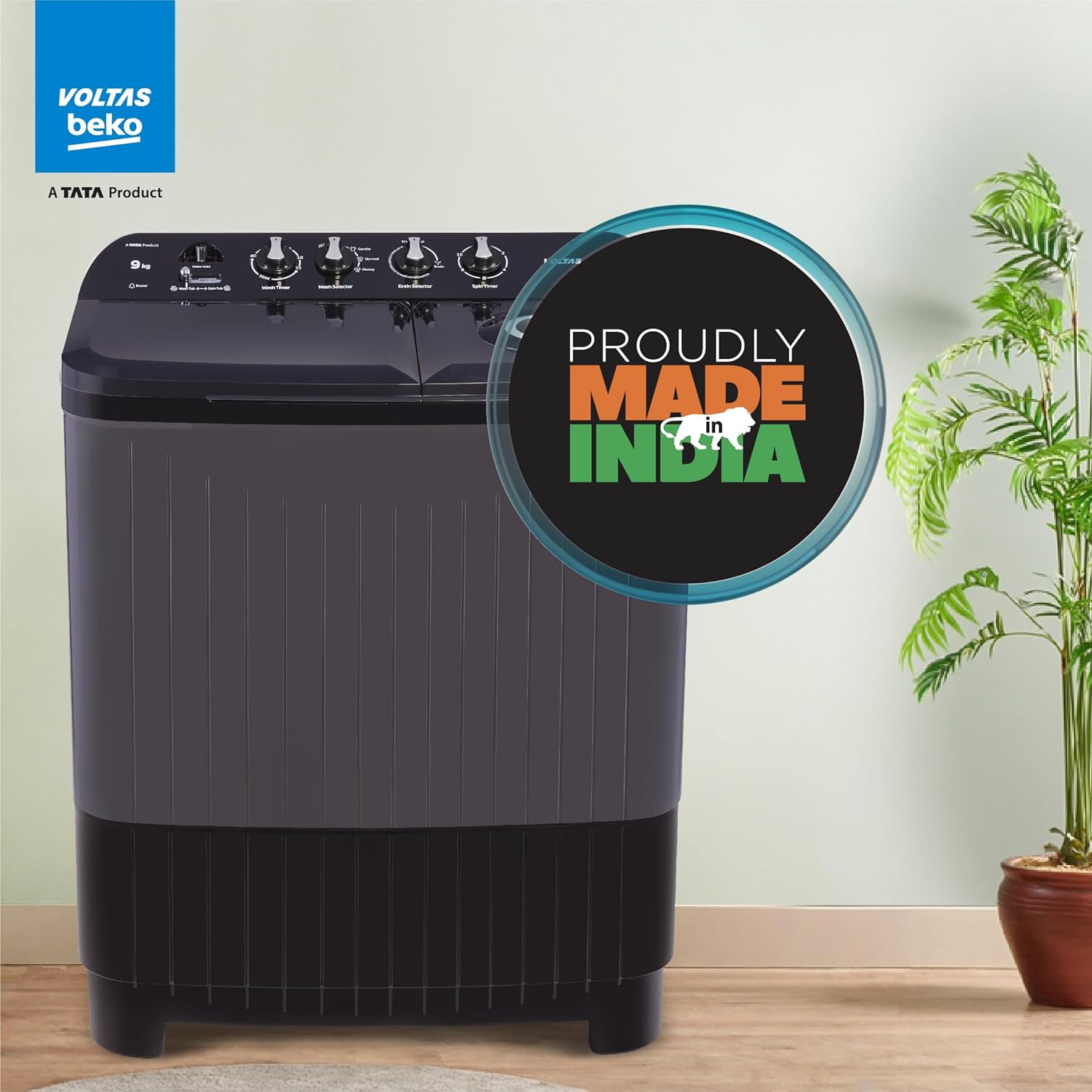 Voltas beko WTT90UDX/BKGR4KGTD Tata Product 9 kg 5 Star Semi-Automatic Twin Tub Top Load Washing Machine, (Special Pulsator wash Method) Black Mahajan Electronics Online