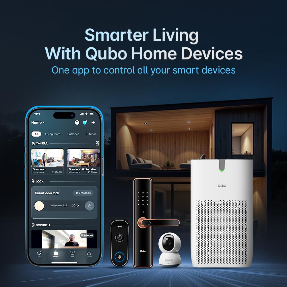 Qubo Smart Air Purifier Q400 for Home by Hero Group | 400 Sqft | 99.99% Allergen Removal | HEPA H13 | 9000 Hrs Filter Life | App & Voice Control | Energy Saving | Ultra-Quiet BLDC Motor (White) Mahajan Electronics Online