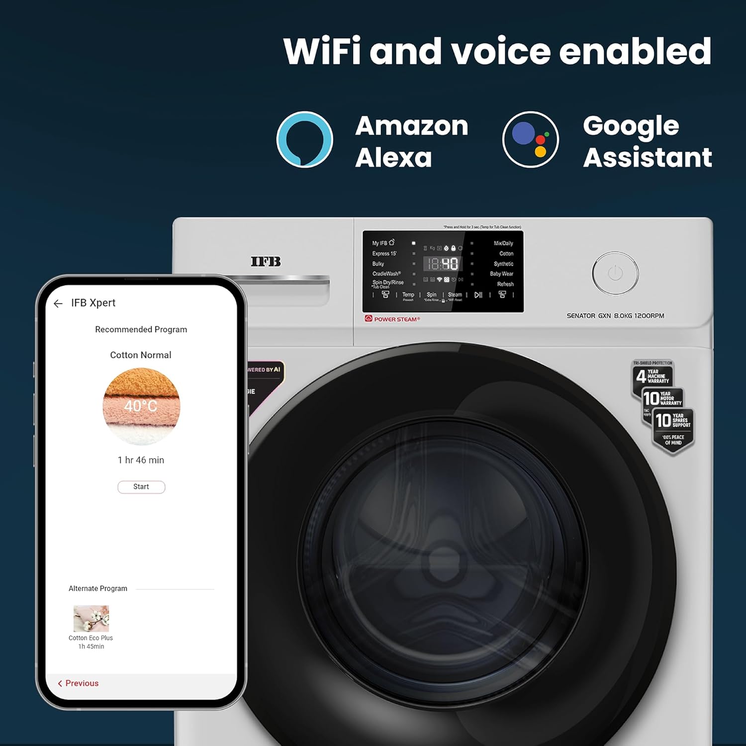 IFB SENATOR GXN 8012 CMS 8 Kg 5 Star, DeepClean® Technology, AI Powered, WiFi, Fully Automatic Front Load Washing Machine ( PowerSteam®, 9 Swirl, Steam Refresh, Inbuilt Heater, Eco Inverter, Grey)