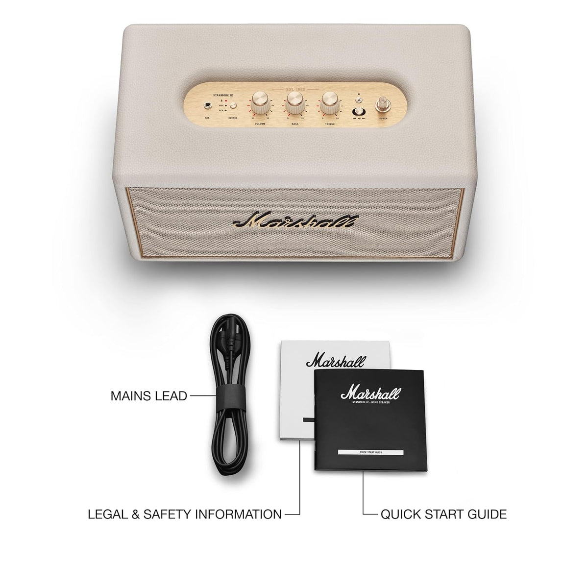 Marshall Stanmore IV Wired Connectivity Home Speaker with Bluetooth 5.3 with Auracast & RCA or 3.5mm Input - Cream Marshall