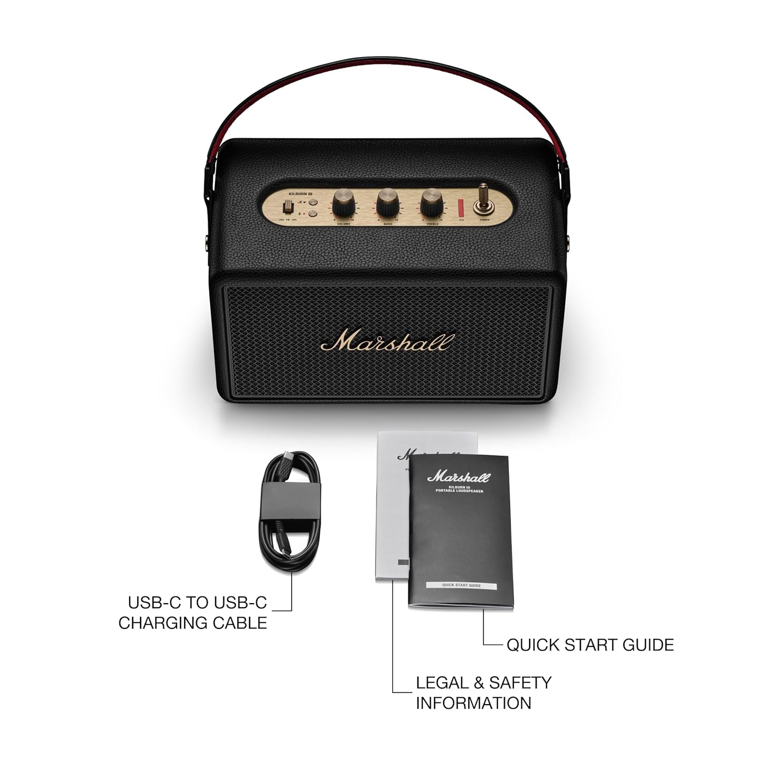 Marshall Kilburn III Portable Bluetooth Speaker with 50+ Hours of Portable Playtime, (360° Sound), Dust & Water-Resistant (IP54) – Black & Brass. Mahajan Electronics Online