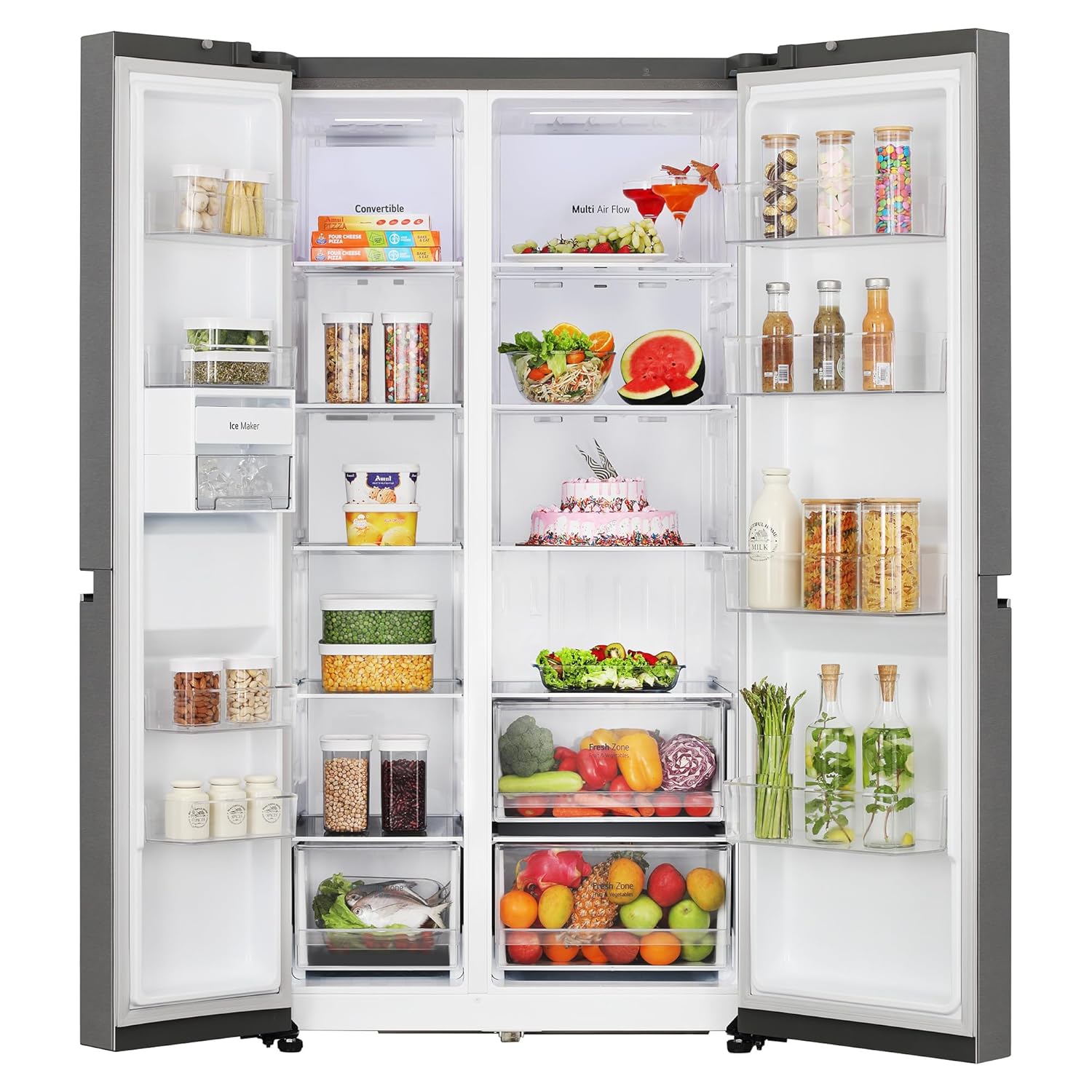 LG GL-B257HDS3 650 L Frost Free Smart Inverter Double Door Side By Side Refrigerator(2023 Model, Dazzle Steel, Convertible) Mahajan Electronics online