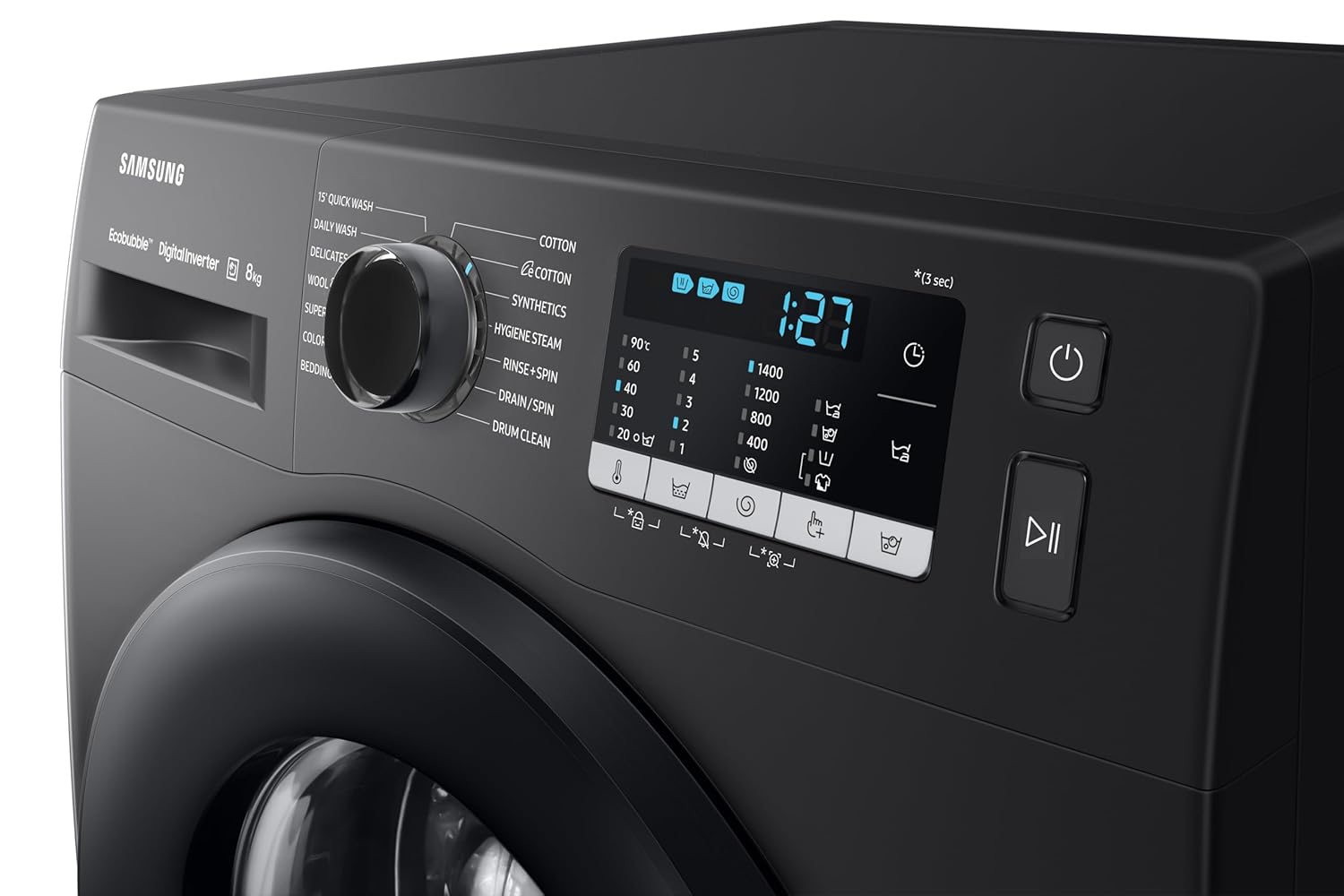 Samsung WW80TA046AB1TL 8 kg, Hygiene Steam with Inbuilt Heater, Digital Inverter, Fully-Automatic Front Load Washing Machine ( Black) Mahajan Electronics Online