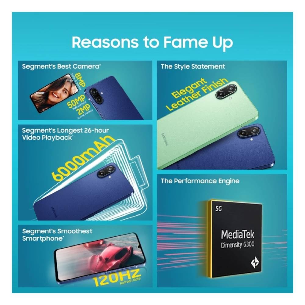 Samsung Galaxy F70e 5G (Limelight Green, 128 GB) (4 GB RAM) | 6000 mAh Battery | Dimensity 6300 | Octa Core Processor | 6.74" PLS LCD Display Mahajan Electronics Online