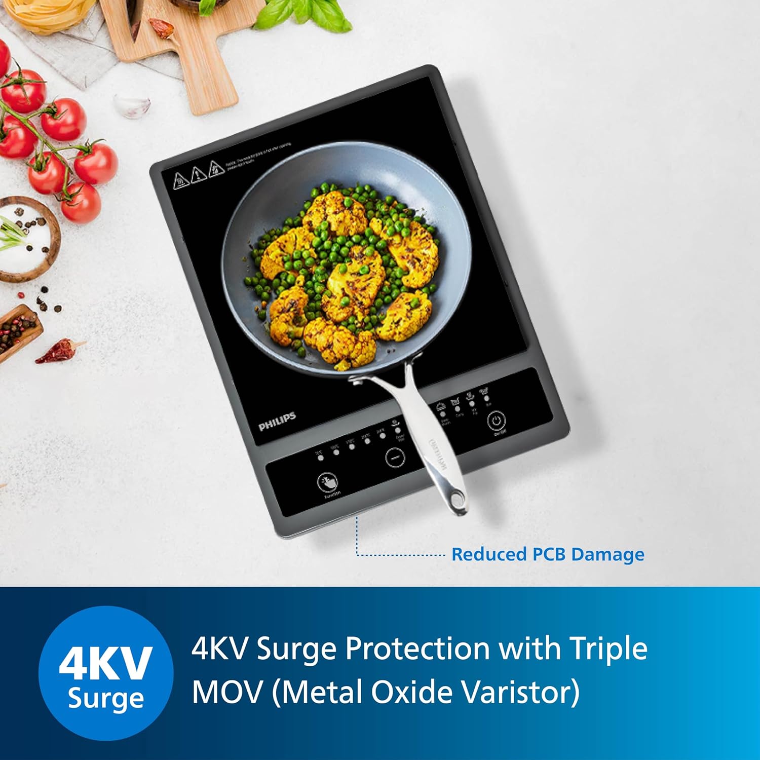 Philips HD4934/00 1300W Induction Cooktop with Triple MOV for 4kW surge protection with soft touch control | 7 Preset Menus | 3 Years warranty on Coil Mahajan Electronics online