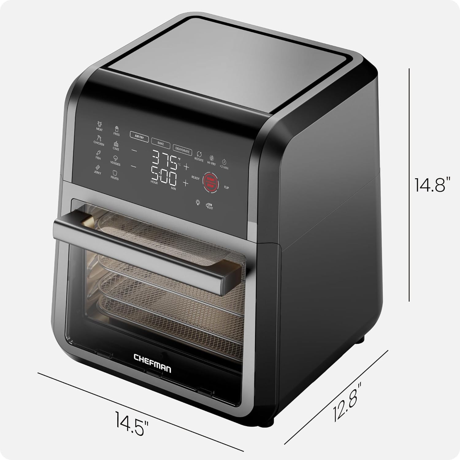 Chefman RJ38-RDO-V12-IN 12-Quart 5-in-1 Air Fryer Oven with Digital Timer, Touchscreen, and 12 Presets - Family Size Countertop Convection Oven, Dishwasher-Safe Parts Mahajan Electronics Online
