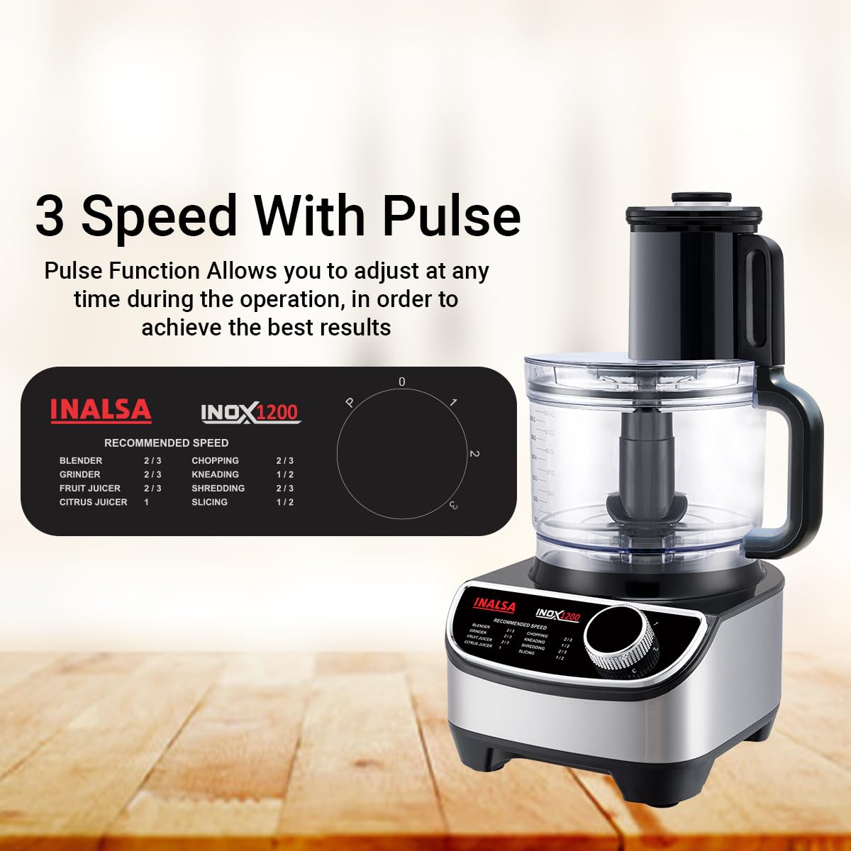 INALSA Food Processor with Mixer Grinder Juicer (INOX 1200)|1200 watt_hours Copper Motor Mahajan Electronics Online