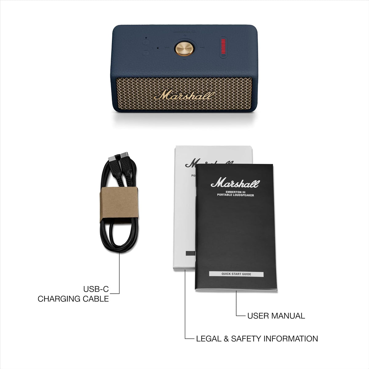 Marshall Smartchoice Emberton III Compact Portable Bluetooth Speaker with 32+ Hours of Playtime, (360° Sound), Dust & Waterproof (IP67) – Midnight Blue. Marshall