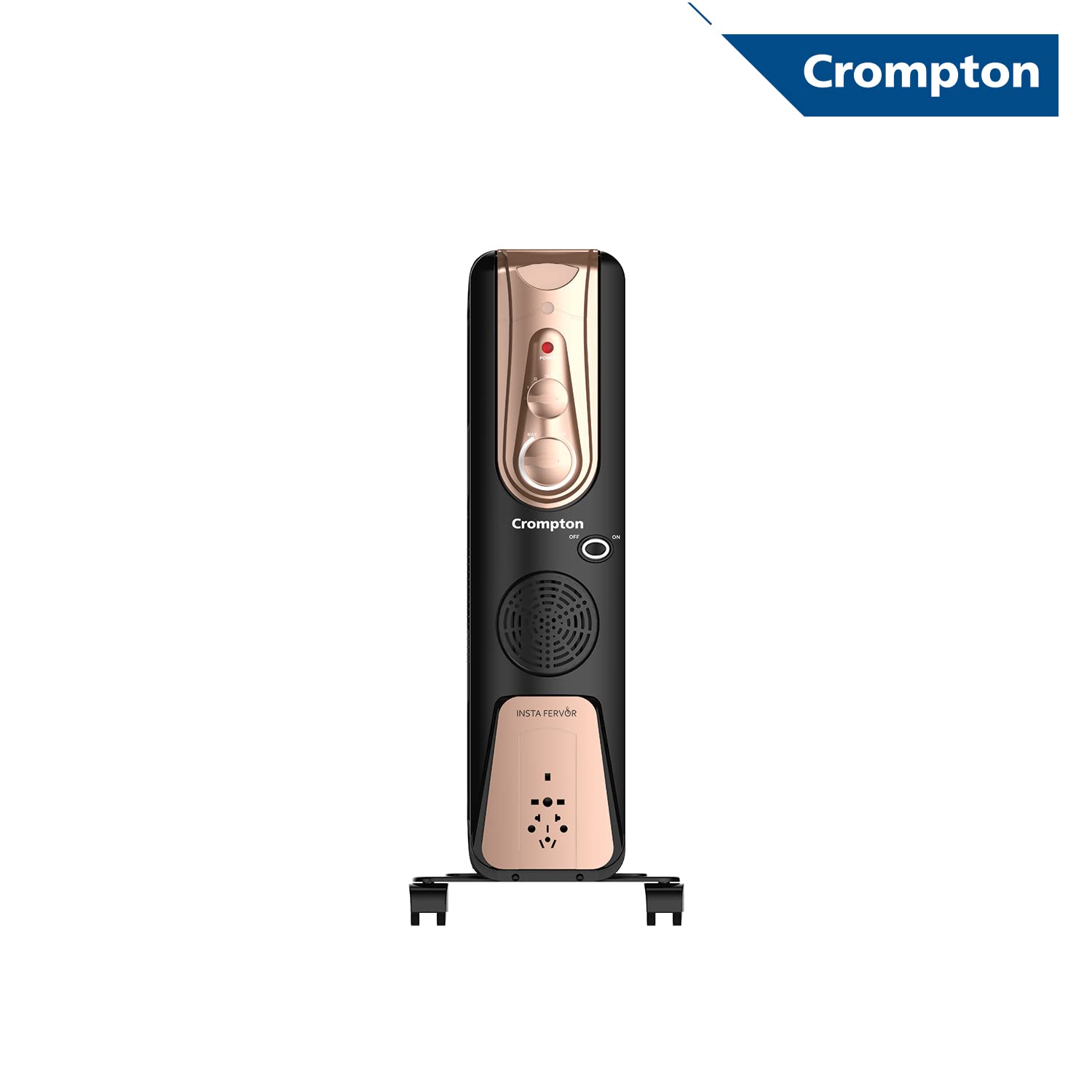 Crompton Insta Fervor 9 Fins 2400 Watts Oil Field Room Heater OFR with PTC fan, Black Gold - Mahajan Electronics Online