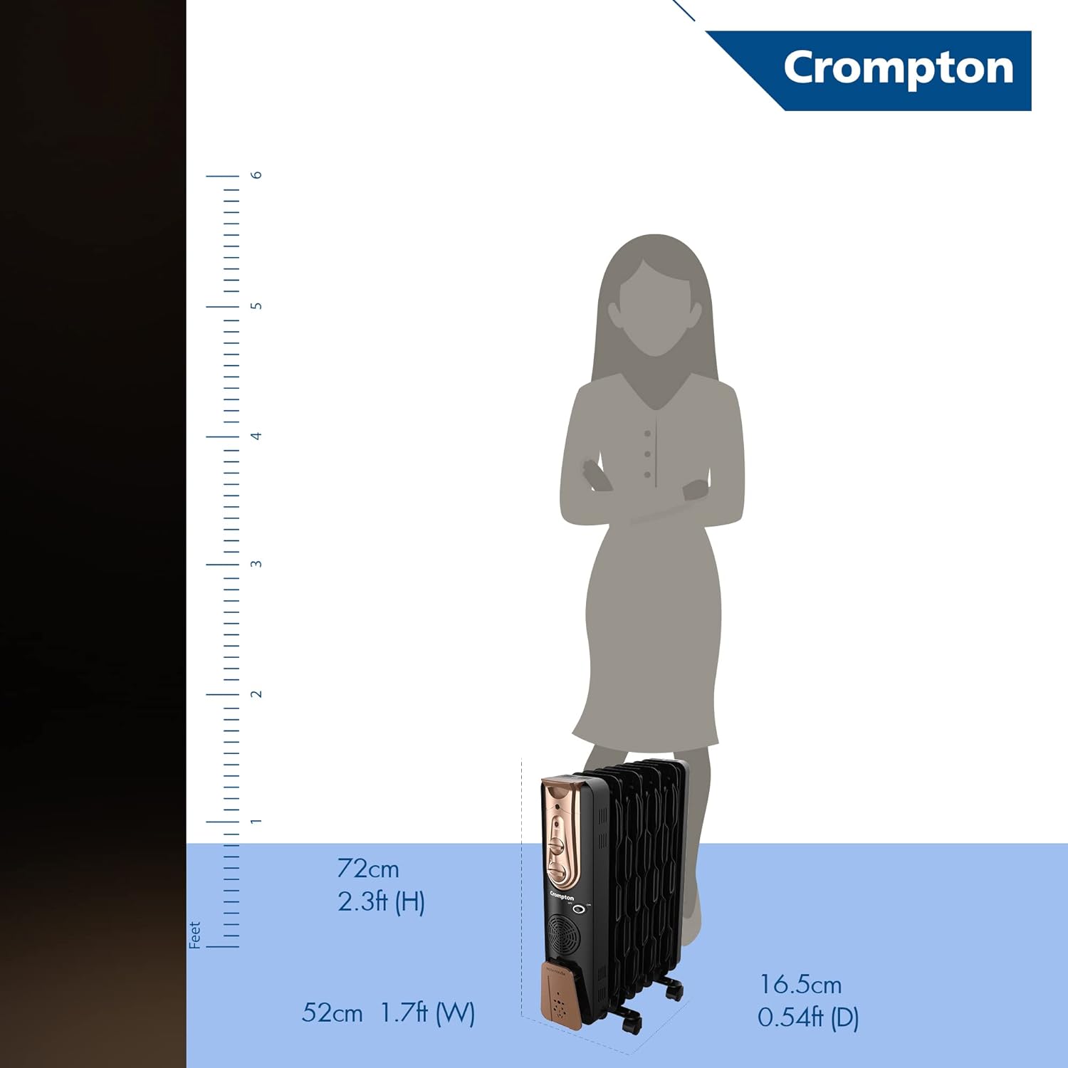 Crompton Insta Fervor 9 Fins 2400 Watts Oil Field Room Heater OFR with PTC fan, Black Gold - Mahajan Electronics Online