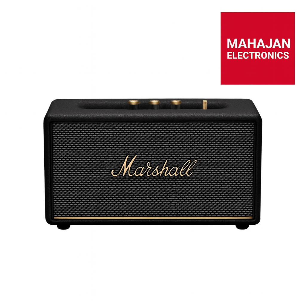 Marshall speaker with Mahajan Electronics logo on a white background