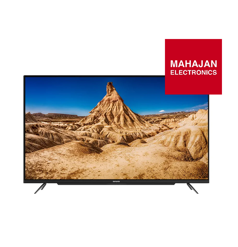 TV displaying a desert landscape with Mahajan Electronics logo.