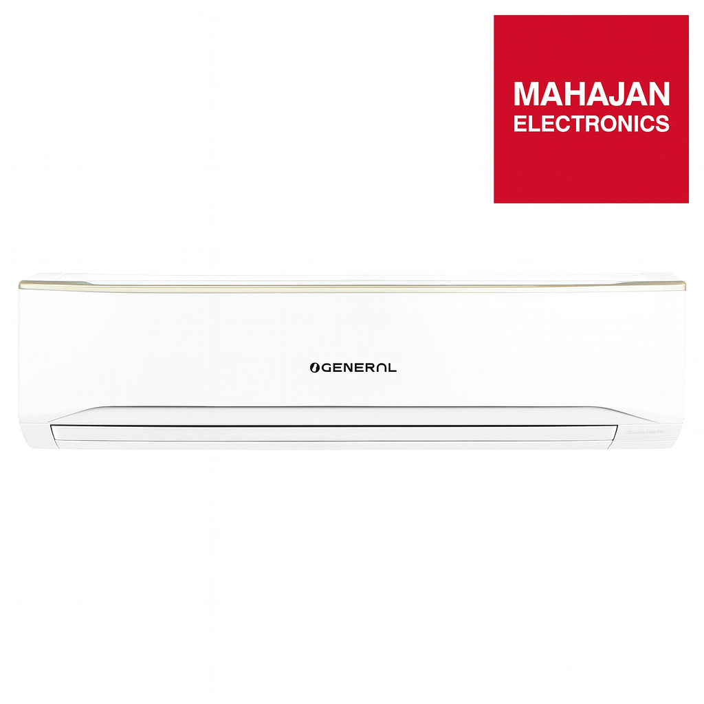 White electronic device with 'General' branding on a white background, featuring the Mahajan Electronics logo.