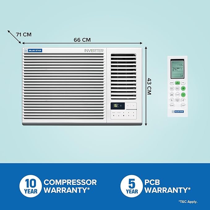Blue Star WIA318GXU 1.5 Ton 3 Star Inverter Window AC | Copper Condenser, Turbo Cool, Anti-Bacterial Filter, Self Diagnosis | White | Online tMahajan Electronics
