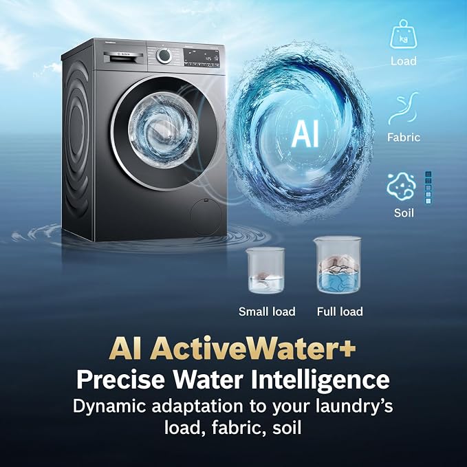 Bosch WGA254IRIN 10 kg 5 Star Front Load Fully Automatic Washing Machine, AI ActiveWater, Automated Dosing of Detergent(ADOS),Inbuilt heater,14 Wash Programs,60L Large Drum,Cast Iron Grey,(2026 model)-Online Mahajan Electronics