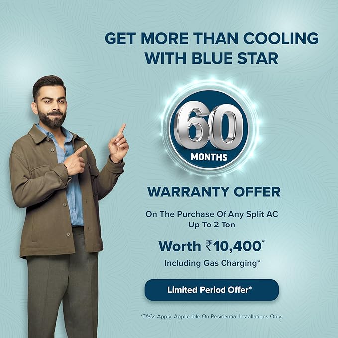 Blue Star IE518SNUR, Midnight Silver  1.5 Ton 5 Star, Iconia Inverter Split AC (Copper,4-Way Swing, DigiQ Hepta Sensor, Blue Fins,Turbo Cool, Self Clean Technology-Online Mahajan Electronics