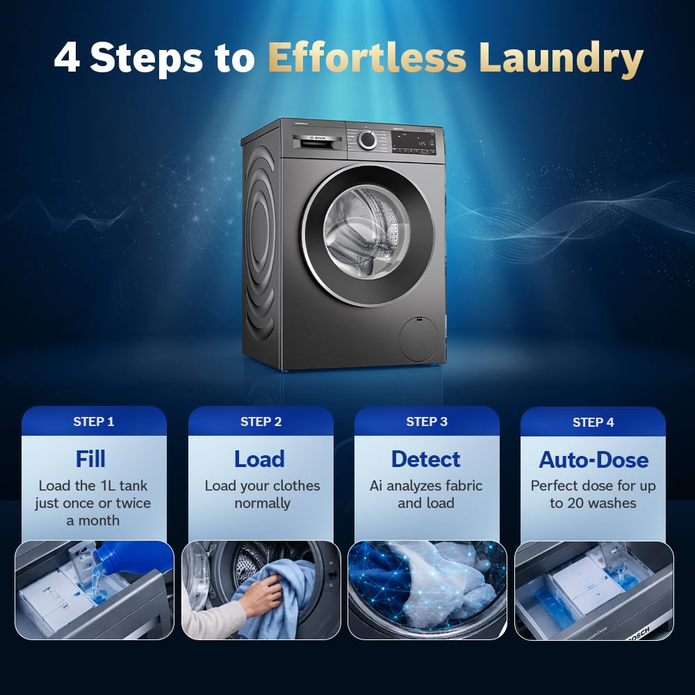 Bosch WGA254IRIN 10 kg 5 Star Front Load Fully Automatic Washing Machine, AI ActiveWater, Automated Dosing of Detergent(ADOS),Inbuilt heater,14 Wash Programs,60L Large Drum,Cast Iron Grey,(2026 model)-Online Mahajan Electronics