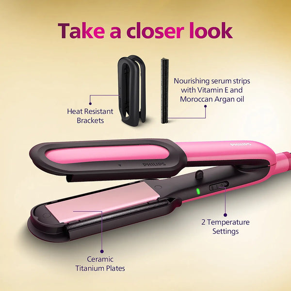 Philips BHS522/00 Hair Straightener 5000 Paradise Pink with ThermoShie