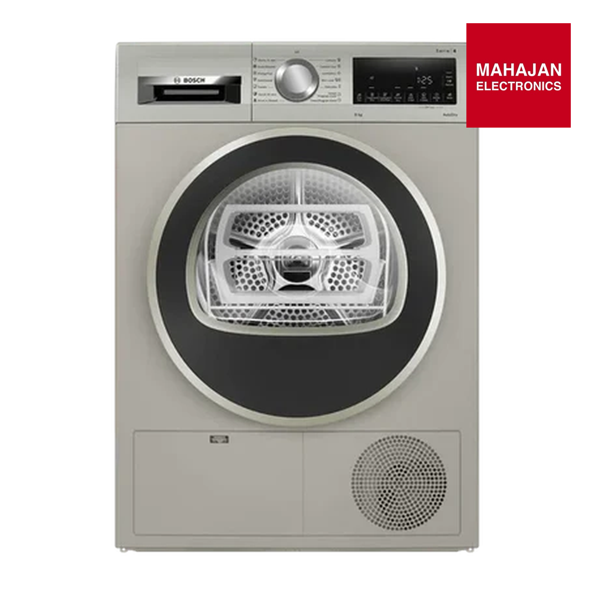 BOSCH WPG23108IN Series 4 8kg Fully Automatic Front Load Dryer | Condenser Dryer | Sensitive Drying System | Fluff Filter | Silver Inox | Mahajan Electronics