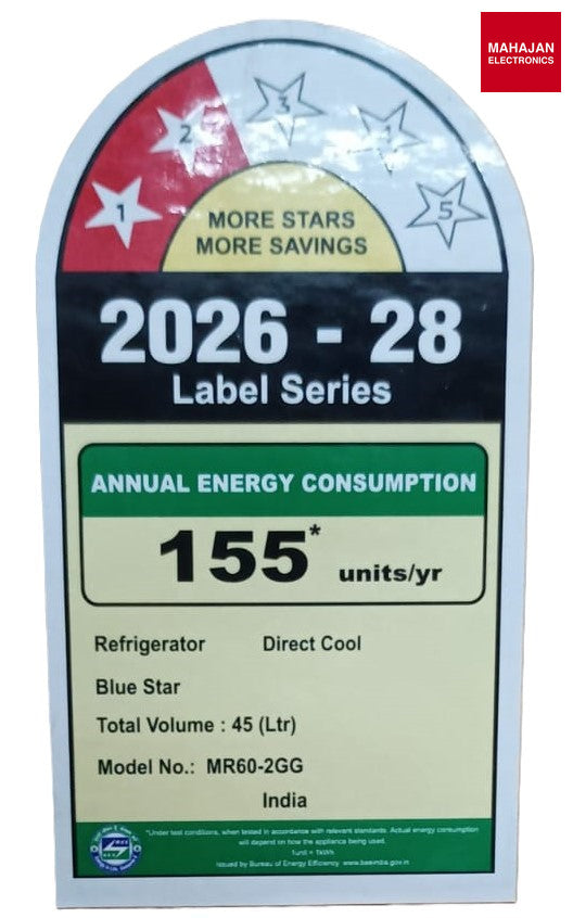 Blue Star MR60-2GG 47 L 2 Star Mini Refrigerator with Freezer, Direct Cool, R600a Eco-Friendly Refrigerant – Grey-Mahajan Electronics Online