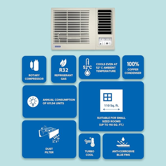 Blue Star WFA209LXU  0.8 Ton 2 Star, 2026 Model  Window AC (Copper, 2 Way Swing, Multi Sensors, Blue Fins, Self Diagnosis,  White)-Online Mahajan Electronics